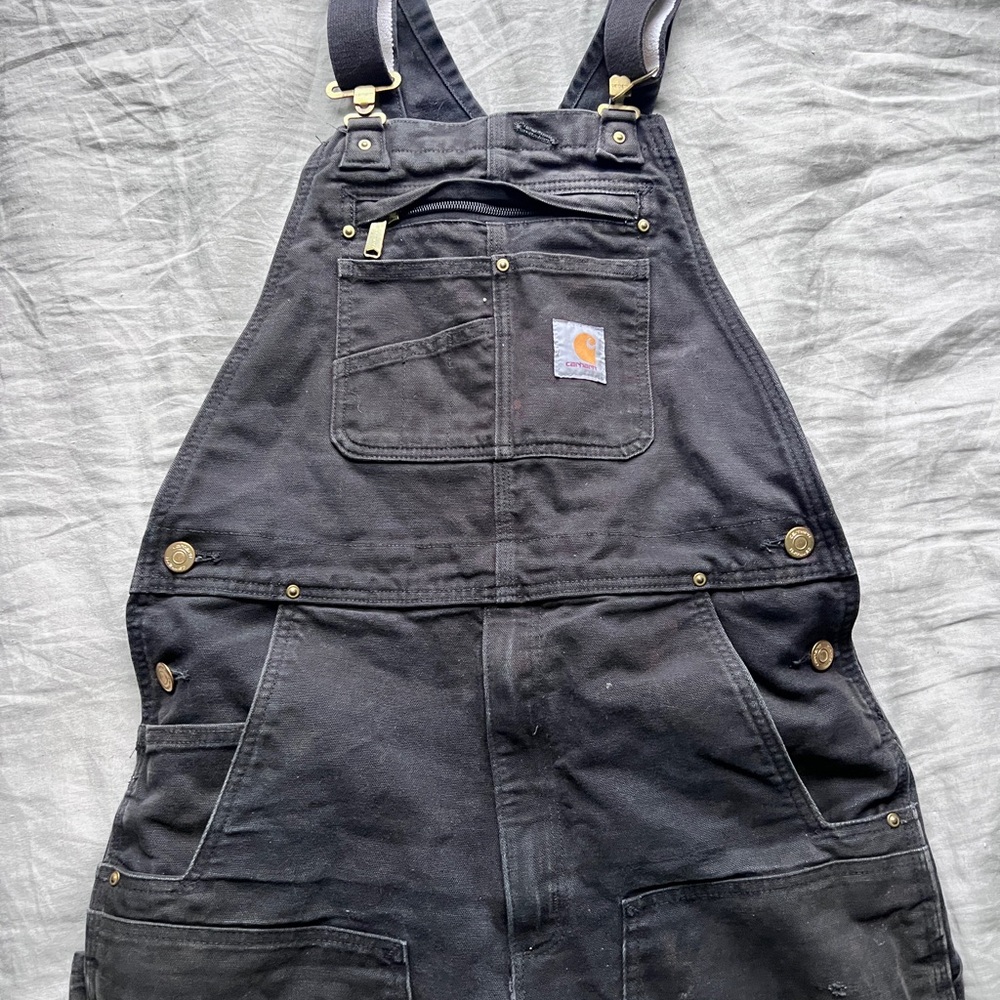 Carhartt Black Work Overalls with Brass Accents Size 30